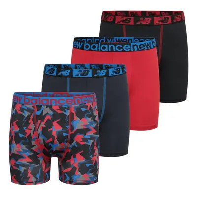 New Balance Boys' 3.5 Underwear Performance Boxer Briefs (4 Pack) Team Red Thunderbolt Camo/Blue