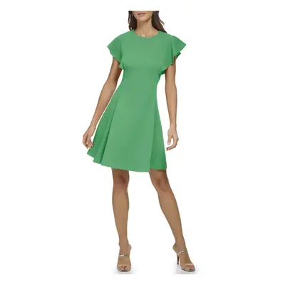 DKNY Women's Flutter Sleeve Scuba Crepe Jewel Neck Dress Apple Green