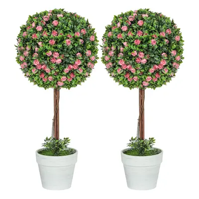 HOMCOM Set of Artificial Plants with Rose Flower in Pot, 60cm, Pink