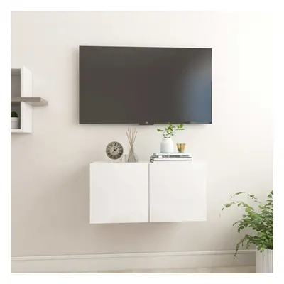 vidaXL Hanging TV Cabinet High Gloss White Home Entertainment Centre Wall Unit