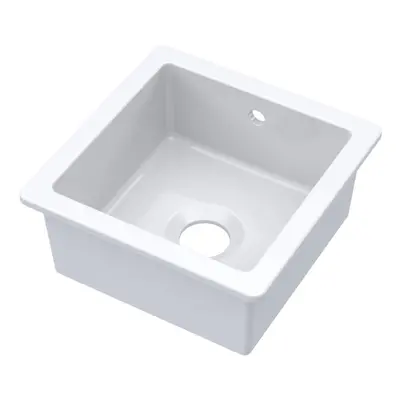 Fireclay Single Bowl Square Undermount Kitchen Sink with Overflow, 457mm