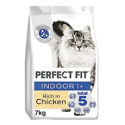 Perfect Fit Indoor Adult 1+ Complete Dry Cat Food for Adult Cats Aged 1+ Years, Rich in Chicken,