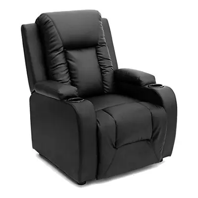 (Black) Oscar Bonded Leather Recliner W Drink Holders Armchair Sofa Chair Reclining Cinema