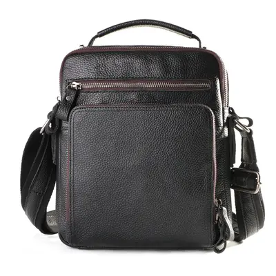 (Lychee black) JOYIR New Genuine Leather Men Vintage Handbags Small Flap Men's Shoulder Bag Casu