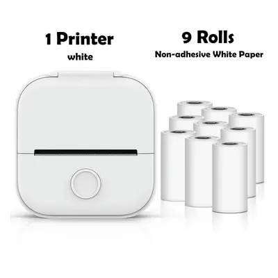 (White-9 Rolls Paper) Phomemo T02 Portable Mini Wireless Thermal Pocket Printer Self-adhesive St