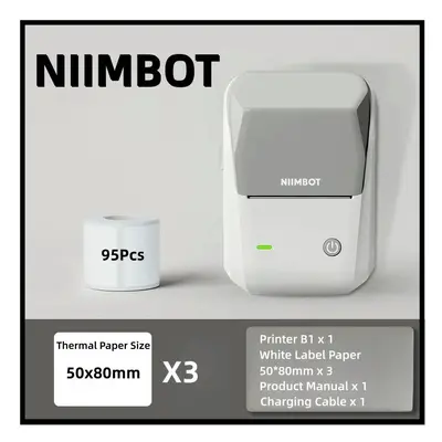 (Gy 50x80 Rolls) Niimbot B1 Label Printer Portable Handheld Thermal Printer Mini Barcode QR Code