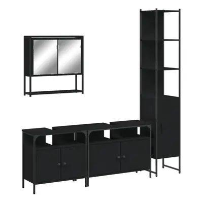 vidaXL Bathroom Furniture Set Piece Mirror Cabinet Black Engineered Wood