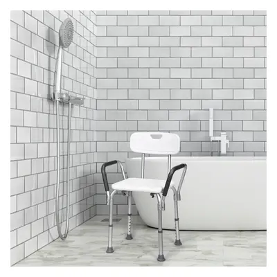 Heavy Duty Aluminum Shower Bench Non-Slip Bathtub Chair W/Padded Arms