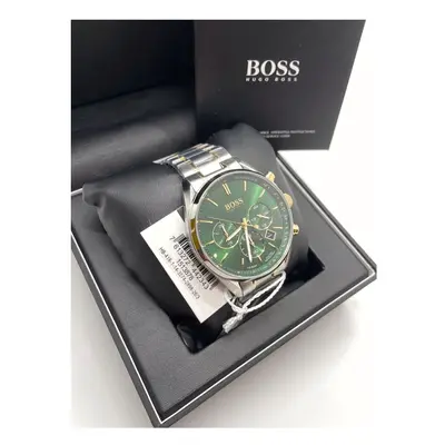 NEW HUGO BOSS CHAMPION HB1513878 SILVER GOLD & GREEN TONE MEN'S WATCH