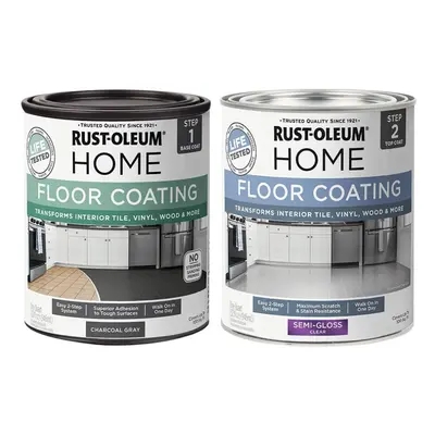 RustOleum Home Interior Floor Coating Kit SemiGloss Charcoal Gray Quarts Pack of