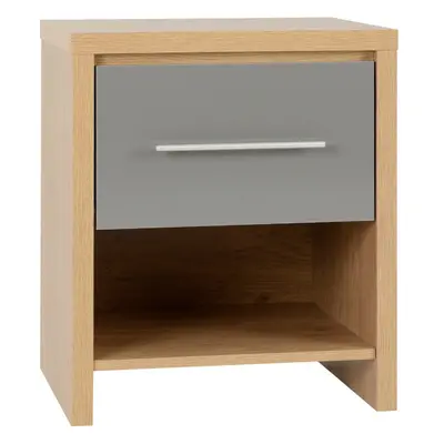 Seville Drawer Bedside Cabinet Grey High Gloss/Light Oak Effect Veneer