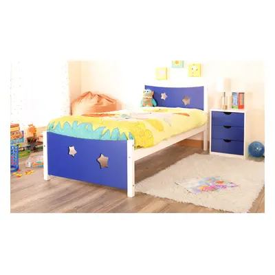 (Blue, Kerri Mattress) Single 3ft Childrens Wooden Star Bed Frame Pink Grey Or Blue