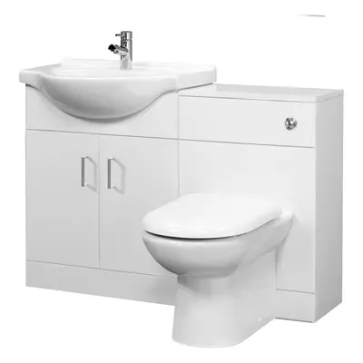 Cloakroom Furniture Pack - Cabinet, Round Basin, WC Unit, Concealed Cistern, Back to Wall Pan an