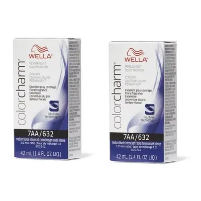 (7AA/632 - pack of 2) Wella 7A Medium Smokey Ash Blonde Color Charm Permanent Haircolor & Develo