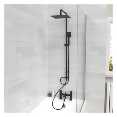 Nes Home Square Riser Rail Shower Kit With Bath Mixer Tap & Handset Matte Black