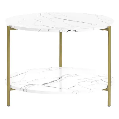 Marble Effect Coffee Table with Shelf White and Gold REVA