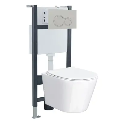 Nes Home White Slim Seat WH Toilet Top/Front Frame & Round Button Flush Plate