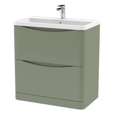 Floor Standing Drawer Vanity Basin Unit with Polymarble Basin, 800mm - Satin Green