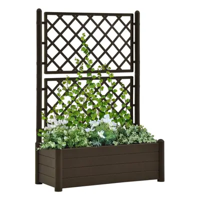 vidaXL Garden Planter with Trellis PP Mocha Flower Planting Box Raised Bed