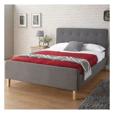 (Small Double) Home Source Ashbourne Fabric Upholstered Low End Bed Frame - Grey