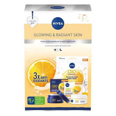 Glowing & Radiant Gift Set (3 Pieces), NIVEA Gift Set Includes 100% Skin Identical Q10 Enriched 