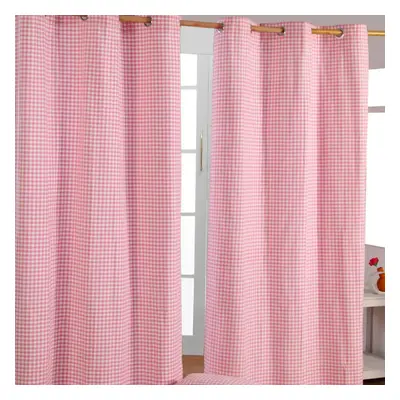 (W 137cm x Drop cm, Pink) Cotton Gingham Eyelet Curtains