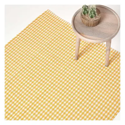 (110 x cm, Yellow) Cotton Gingham Check Rug Hand Woven