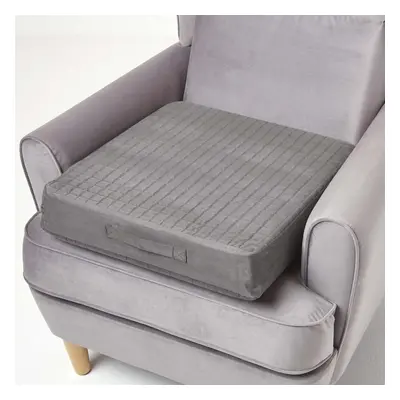 (Grey) Orthopaedic Foam Armchair Booster Cushion Suede Removable Cover