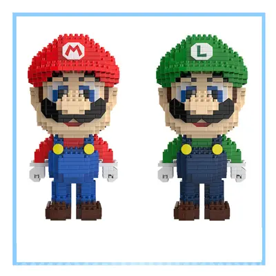 2PCS Super Mario Luigi Building Blocks Puzzle Micro 3D Figures Brick Toys