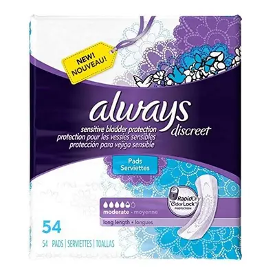 Always Discreet Incontinence & Postpartum Incontinence Pads for Women, Moderate Absorbency, Long