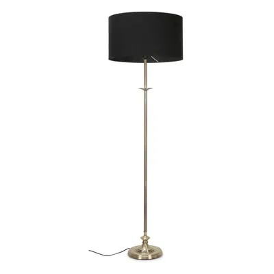 Traditional Style Antique Brass Sconce Floor Lamp with a Black Drum Shade - Complete with a 6w L