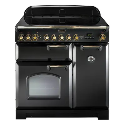 Rangemaster CDL90EIBL/B Classic Deluxe Gloss Black with Brass Trim 90cm Induction Range Cooker -