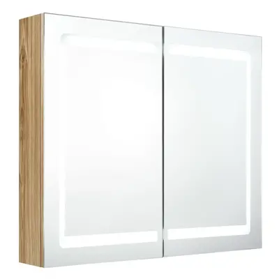 (oak) vidaXL LED Bathroom Mirror Cabinet Washroom Wall Cabinet Storage Vanity Unit