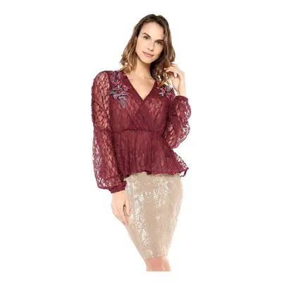 Guess Women's Long Sleeve Estelle Lace Top Petite Syrah