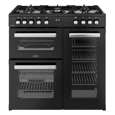 Belling CookCentre 90DF 90cm Dual Fuel Range Cooker - Ovens, Burners & Maxi-Grill - Black - A/A 