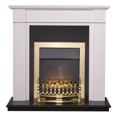 Adam Georgian Fireplace Suite in Pure White with Blenheim Electric Fire in Brass, Inch