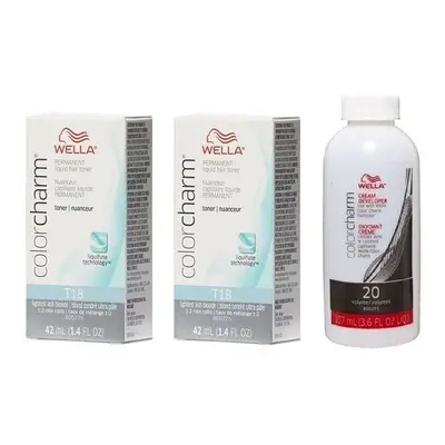 (T18+T18+Dev(vol.20)3.6oz) Wella Color Charm T18 Lightest Ash Blonde Hair Toner