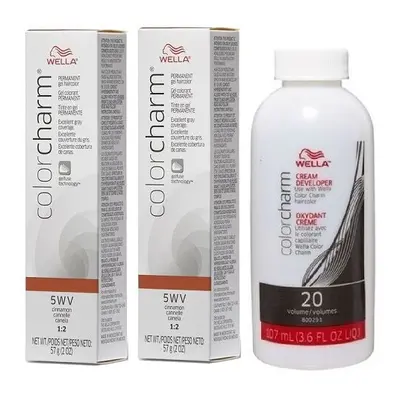 (5WV(2)+Dev(Vol.20)3.6oz) Wella Color Charm 5WV Cinnamon Permanent Gel Haircolor