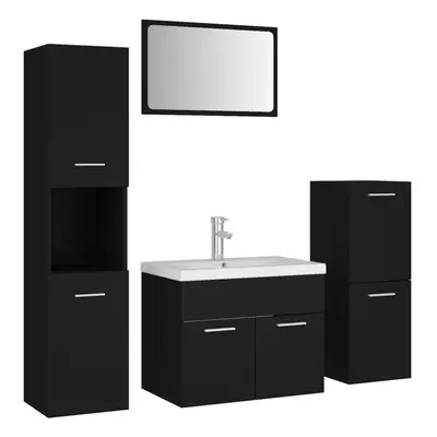 vidaXL Bathroom Furniture Set Black Engineered Wood Wall Cabinet Home Cupboard