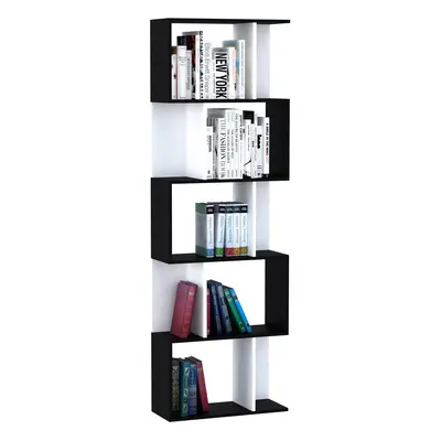 HOMCOM 5-tier Bookcase Storage Display Shelving Shape design Unit Black