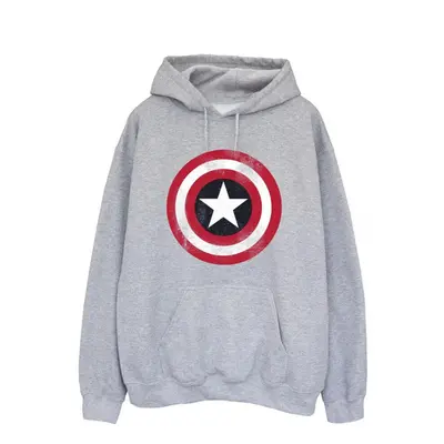 (M, Heather Grey) Captain America Mens Distressed Shield Hoodie