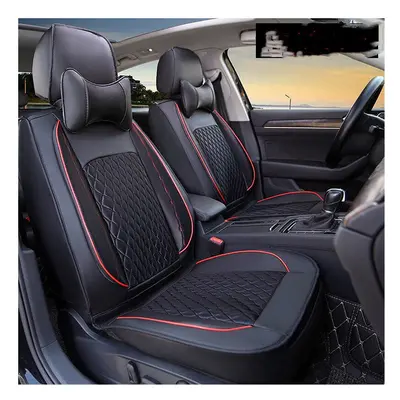 (Black/Red) 5D Car Seat Cover Breathable PU Leather Full Surround Universal Seat Protector Set