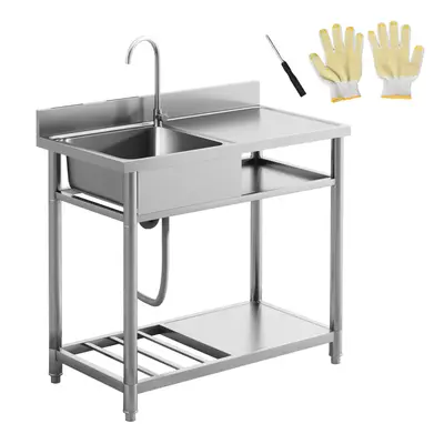 HOMCOM Outdoor Kitchen Sink Unit with Cold and Hot Water Pipe