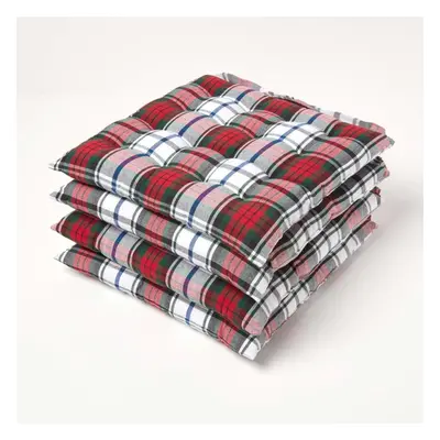 (Set of 4) Macduff Tartan Seat Pad with Button Straps 100% Cotton