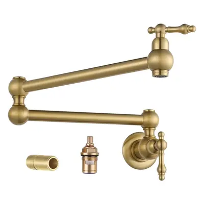 (Brushed Gold) Gold Pot Filler Faucet, Wall Mount Copper Folding Faucet Handle with Double Joint