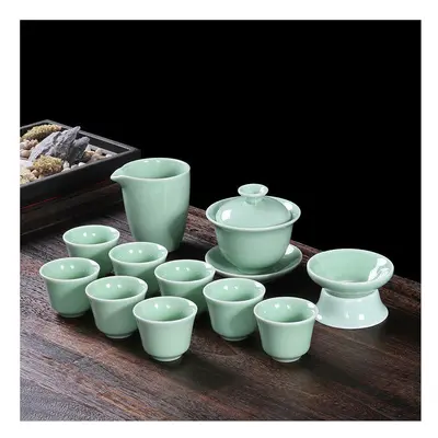 (12 piece set of covered bowls - celadon, Universal version) Ruyao Tea Set, Tea Towel, Kung Fu T