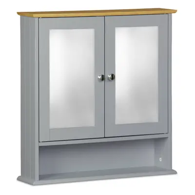 (Grey, Double Mirror Bathroom Cabinet with Shelf) Wall Mounted Bathroom Cabinet Double Door Stor