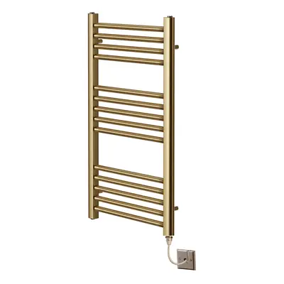 (400mm x 800mm, No) York Flat Brushed Brass Electric Towel Rails