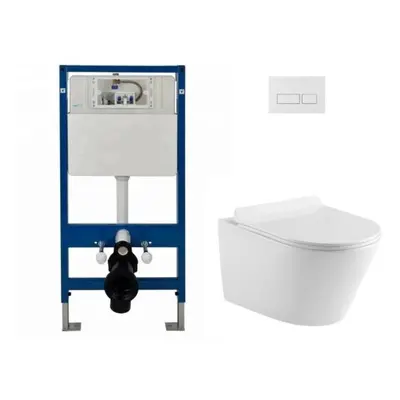 (Complete Set Round WC (White)) Wall Hung Toilet Rimless DPT Pan, Seat & 1.12m Concealed Cistern