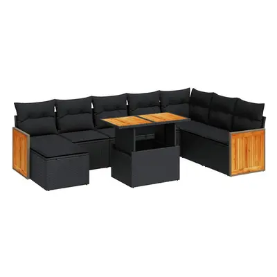 (black) vidaXL Piece Garden Sofa Set with Cushions Beige Poly Rattan Acacia